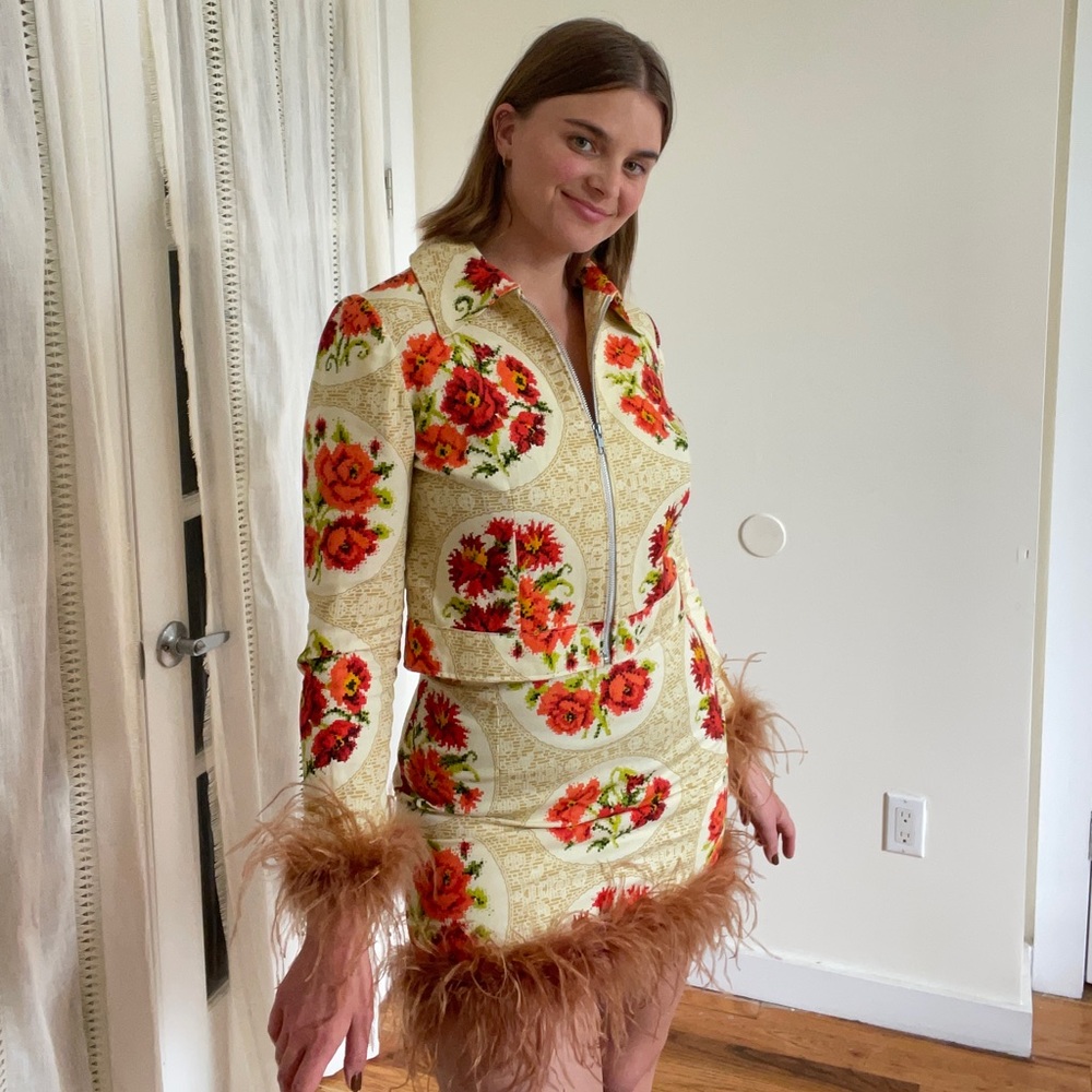 Vintage Ostrich Feather Skirt and Jacket Set from Rose Cut Clothing